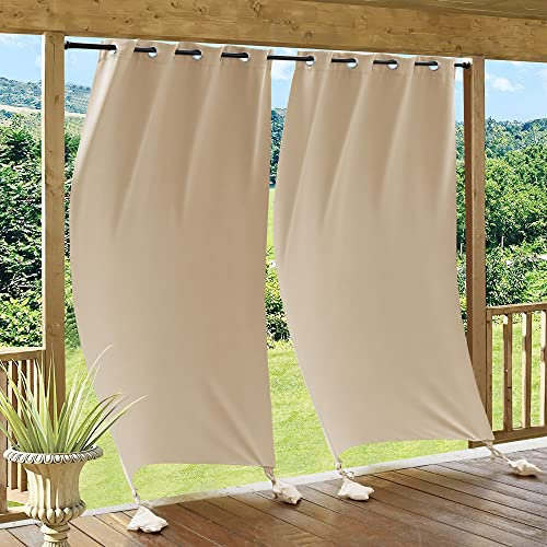 PONY DANCE Outdoor Gardinen Wasserdicht Pavillon & Terrasse Vorhänge mit Gewichteten Säcken Outdoorvorhang Wetterfest mit Ösen Outdoor Curtains, 2 Stücke H 213 x B 132 cm, Biscotti Beige