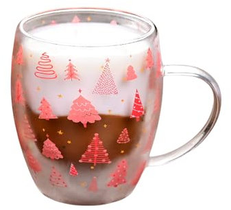 Double Wall Insulated Cups with Handle Home Holiday Christmas Tree Glass Mugs Double Wall Insulated Espresso Mugs