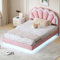 PerGar Polsterbett Doppelbett 140x200 cm, Schwebebett Bettgestell mit LED-Beleuchtung Kopfteil, Modern Schwebender Visueller Effekt, Jugendbett Bettgestell mit Lattenrost, Funktionsbetten, Samt, Rosa