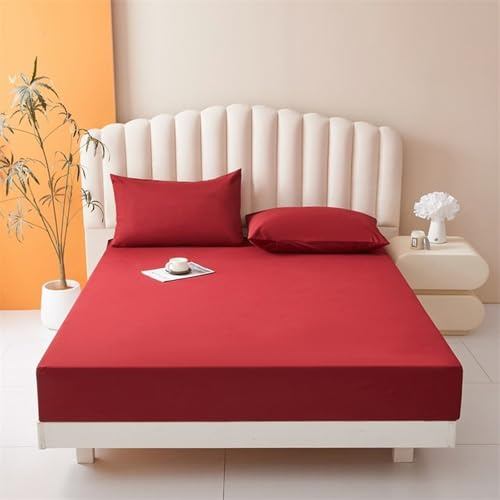 HAIBA Wasserdichter Matratzenbezug 200 x 220 cm bis 30 cm Matraze Rot | Atmungsaktive weich Mikrofaser spannbettlaken wasserdicht mit Rundumgummizug Tiefer Steg bis 30 cm Matratzenhöhe
