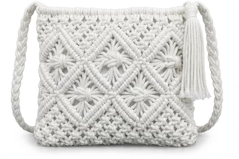 Häkeltasche umhängetasche Damen, Sommer Strohtasche, kleine strandtasche | Retro Boho tasche 25 ×19 cm, Handgefertigte, für Reisen in den Sommerferien