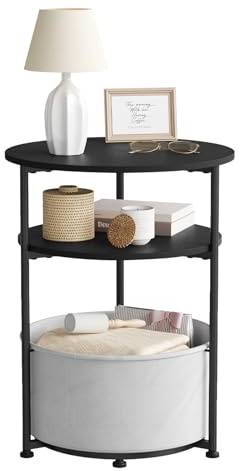 WOLTU Couchtisch rund,dreistufiger Kleiner Beistelltisch | MDF,nachttisch rund,einfache montage,bis 10 kg,,für Wohnzimmer,Schlafzimmer ,Büro,Weiß + Beige