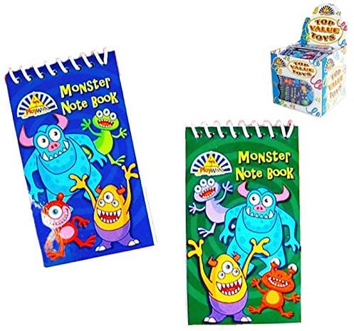 Pack of 12 Monster Mini Spiral Notebooks - Childrens Party Loot Bag Filler