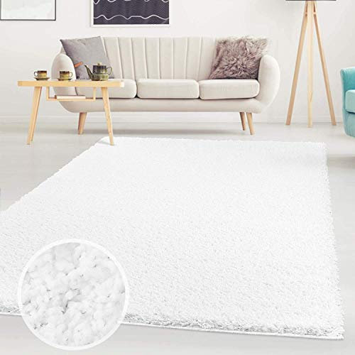 ayshaggy Shaggy Teppich Hochflor Langflor Einfarbig Uni Weiß Weich Flauschig Wohnzimmer, Größe: 100 x 200 cm
