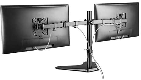 ProperAV Desk Monitor Mount Dual Swing Arm Free Standing Base 17'' 19 21 22 23 24 27 32'' VESA Max 100x100 Height Max 420mm