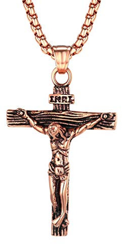 FaithHeart Pendentif Croix Or Rose Collier Crucifix INRI Femme
