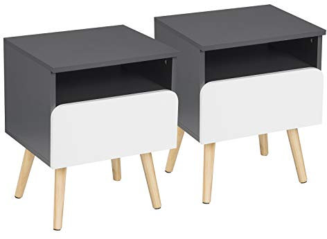 WOLTU® Nachttisch 2er Set Nachtkommode Nachtschrank Beistelltisch Sofatisch, mit Schublade und Offenem Fach, mit Beinen, Holz, Grau, 40x33,5x50cm(BxTxH), TSR58gr-2