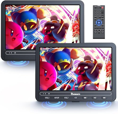 NAVISKAUTO 10,5 Doppio Lettore DVD per Auto con Batteria Ricaricabile Fino a 5 Ore, Lettore DVD Portatile per Auto Supporto Scheda USB/SD, Regione Libera, Ultima Memoria (1 Lettore + 1 Schermo)