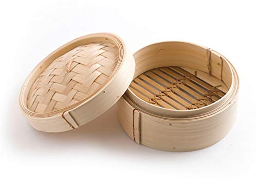 Cabilock Bamboo Steamer Dim Sum Dumpling Bao Bun Chinese Food Steamers Handmade Bamboo Dumpling Steamer Basket with Lid for Rice Vegetables Meat Fish 8 Inch