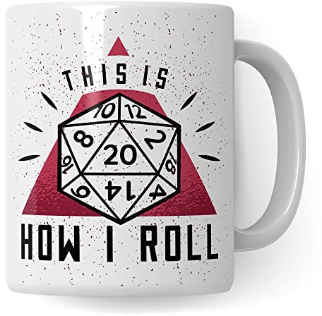 Pagma Druck DnD Roleplay Tasse, 'This is how I roll' Spruch, D20 Würfel Motiv - Keramik Kaffee-Becher (Weiß, 330 ml)