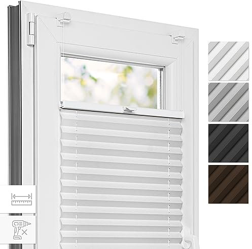 Estika Plissee, Bruchfeste Klemmhalter - Weiß - 65 cm x 120 cm - Plissee ohne Bohren, Plissee klemmfix, Rollos für Fenster ohne Bohren, Jalousien Fenster für innen, Raffrollo