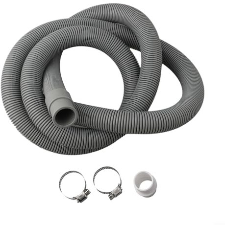Ablaufrohr, Verlängerungsrohr-Set, Waschmaschinen-Ablaufschlauch mit weißem Anschluss und zwei Klemmen für alle Marken von Waschtrocknern (200 cm)