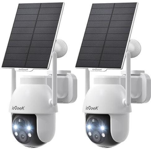 ieGeek 2K Camera Surveillance WiFi Exterieure sans Fil - 360° PTZ Camera Exterieur sans Fil Solaire Vision Nocturne Couleur, Détection Humaine PIR, Audio Bidirectionnel, IP66, ZY C2 (Blanc-2)