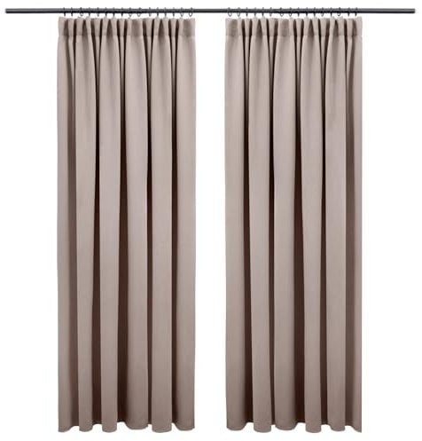 Blumtal Verdunklungsvorhänge Kräuselband 140x225 cm im 2er Set - Oeko-TEX zertifizierte Vorhänge Blickdicht - Thermovorhang Hitzeschutz - waschbare Vorhänge mit Kräuselband für Schiene in Taupe