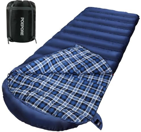 Poepore Schlafsack Outdoor Winter für Erwachsene Extra Breit 4 Jahreszeiten XXL Schlafsäcke Warmer Baumwolle Flanell Deckenschlafsack beim Camping Wandern Abenteuern 230 * 100CM Blau