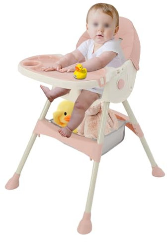 Baby Hochstühle, Hochstuhl mit Tisch und Rollen,Abnehmbares Tablett,Verstellbarer faltbarer Babystuhl mit 5-Punkt-Sicherheitsgurt, ab 6 Monate Kinder Kleinkinder