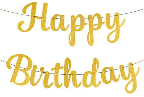 Bannière Joyeux Anniversaire, Bannière Guirlande Joyeux Anniversaire Or Pailleté Panneau Joyeux Anniversaire Banderole Happy Birthday Bannière de Fête d'Anniversaire pour Enfants et Adultes