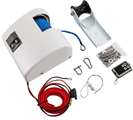 WOLEGM Verricello elettrico da 12 V, verricello da spill, 21,34 m/min, con ancoraggio da 25 kg, per ancora fino a 11,34 kg, bianco