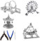Metal Zone 3D-Puzzle aus Metall, Achterbahn, Wikingerschiff, Riesenrad und Karussell, 4 Stück, 4 Modelle, 3D-Architektur-Metallpuzzle, Set mit Werkzeug, ab 14 Jahren
