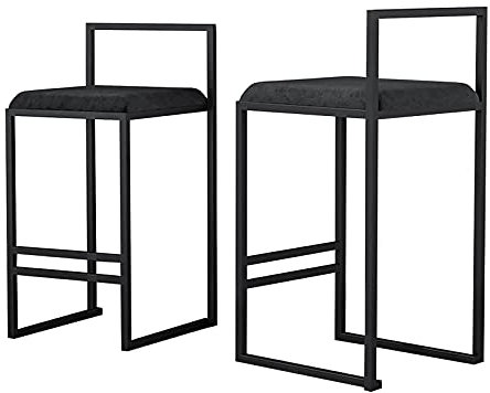 Juego de 2 taburetes de bar de metal negro, altura de mostrador con respaldos, para isla de cocina o patio, balcón, sillas laterales sin brazos, taburetes altos con patas de metal