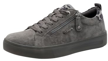 Tamaris Comfort Damen Sneaker flach mit Reißverschluss Freizeit, Grau (Anthracite Sue), 41 EU