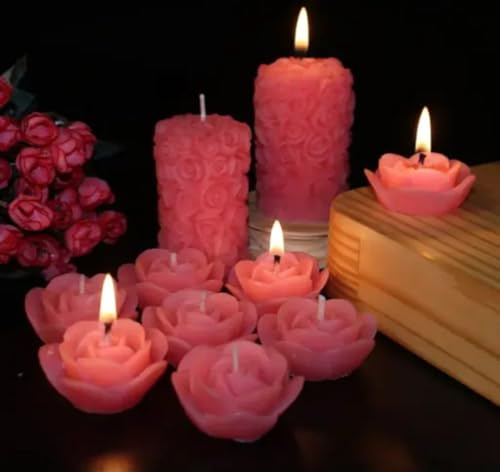 Set di candele decorative a forma di rosa, pilastro rosa e candele galleggianti, 8 pezzi
