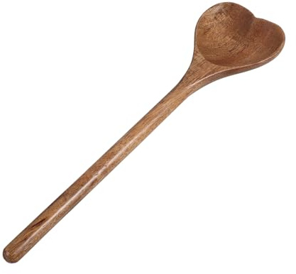 DOITOOL Heart Shape Wooden Spoon Reusable Multipurpose Kitchen Utensil for Soup Honey Dessert Stirring Smooth Hand-Polished Wood Compact for Home Restaurant Outdoor Use