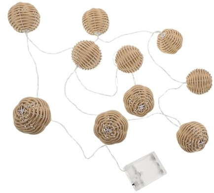 HEALSOPTHY Guirnalda de Luces de Ratán Artificial en Bolas 6,8 Cm, 10 Bombillas Led, con Caja de Pilas 3aa, para Interior y Exterior, Luces Decorativas para Jardín y Patio