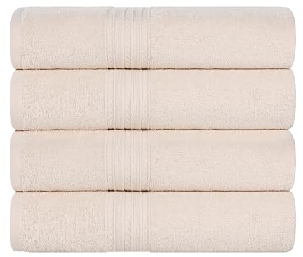 SUPERIOR Eco-Friendly Cotton 4-Piece Bath Towel Set, Large Towels for Bath, Shower, Pool, Master and Guest Bathroom, Home Essentials, Quick Drying, Soft Body Towels for Adults and Kids, Ivory