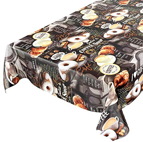ANRO Tischdecke Kaffee Süßigkeiten Donuts, Wachstuch, Dunkelgrau, 160 x 140 cm