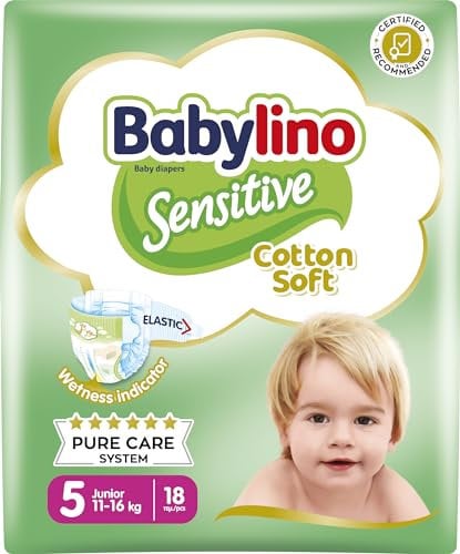Babylino Sensitive Baby Windeln Größe 5, Junior (11-16Kg), 18 Stück