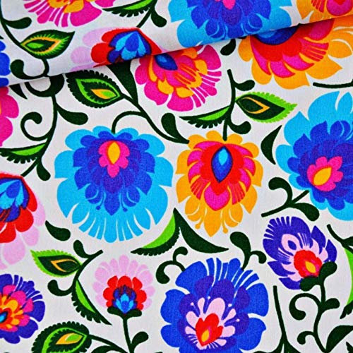 Blumen Bunt 100% Baumwolle Baumwollstoff Kinderstoff Meterware Handwerken Nähen Stoff Tiermotiv 100x160cm 1 Meter (Blumen Bunt)