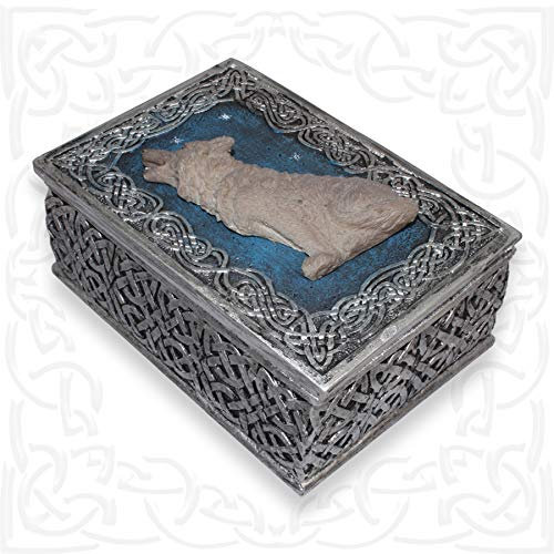 mtb more energy Deko Schmuckdose ''Treasure of The Dire Wolve'' - Wolf vor Sternenhimmel - 11x8x5cm - Fantasy Mystik Dekoration