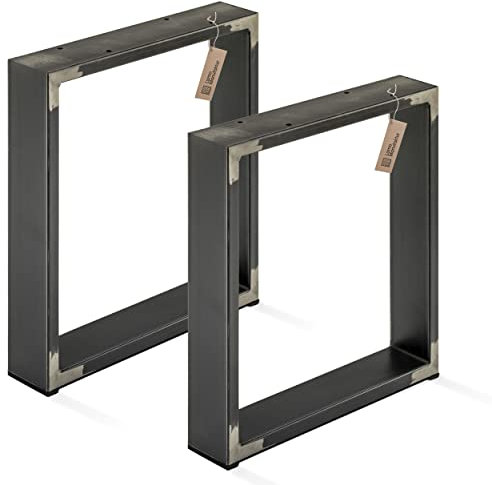 LAMO Manufaktur Tischbeine für Sitzbank, Couchtisch, Beistelltisch, Simple Light, Vierkantprofil 60x20 mm, Tischgestell 40x43 cm (BxH), Rohstahl mit Klarlack, 2 Stück, LTS-01-E-BB-0000