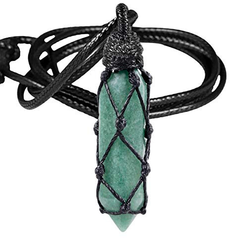 KYEYGWO Grüner Aventurin Heilstein Punkt Anhänger Halskette für Damen und Herren, Kristall Sechseckiger Anhängers Heilung Reiki Pendel Kette, Chakra Steinpendel Hexagon Schmuck
