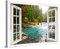 PICANOVA – Leinwandbild Waldfluss Wasserfall Fenster 120x80cm – Premium Leinwanddruck – Wandbild Kunstdruck Auf 2cm Holz-Keilrahmen Für Schlaf- Und Wohnzimmer Wanddekoration – Kollektion Wald