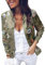 ECOWISH Veste bomber décontractée à fermeture éclair pour femme, col rond, léger, court, coupe-vent avec poche, motif floral/camouflage, vert militaire, Medium