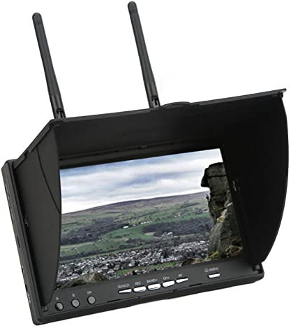 FPV-Monitor, 7-Zoll-LCD-Videobildschirm mit 800 X 480 Auflösung, 5,8 GHz 40-Kanal-DVR-Funktion, RC-Drohnen-Bildschirm mit Automatischer Suche, 2000-mAh-FPV-Empfänger für Drohnen-Quadcopter(EU)