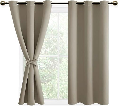 DWCN Vorhang Blickdicht mit Ösen 2 Stücke Verdunkelungsgardinen Thermogardine Vorhänge Dunkel Thermogardine Verdunkelung für Wohnzimmer Schlafzimmer, Taupe, 160x106cm(HxB)