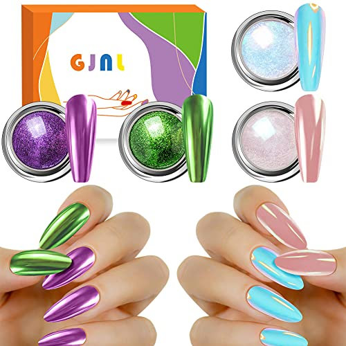 Mermaid Pink Chrome Nail Powder - Birthday Valentine's Day Gifts Presents for Women Wife, Green Purple Mirror Effect Nail Powder