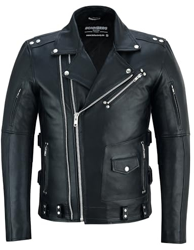 Bohmberg chaqueta de cuero hombre KYOTO piel vacuna chaqueta moto estilo biker negra ropa moto hombre resistente duradera diseño clásico - M