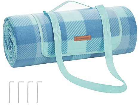 SONGMICS Picknickdecke, 200 x 200 cm, mit 4 Erdankern, groß, Campingdecke, für Park, Garten, Strand, wasserdicht, faltbar, grün-blau GCM011Q02