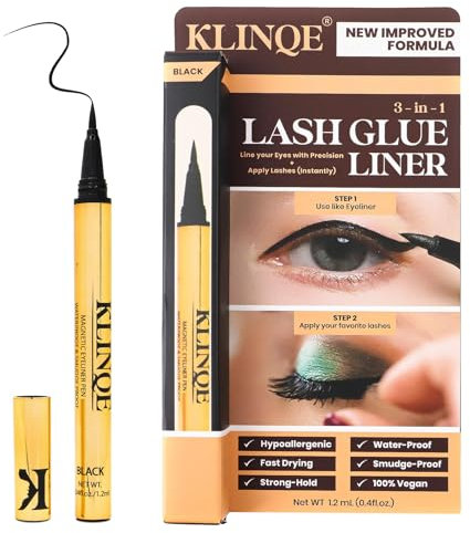 Black Eyeliner Eyelash Glue Liner - Latex Free, 3 in 1 Strong, Easy to Apply Lash Glue Pen for Strip Lash, Magnetic Eyelashes, Eye Jewelry - Smudge Proof Glue Liner