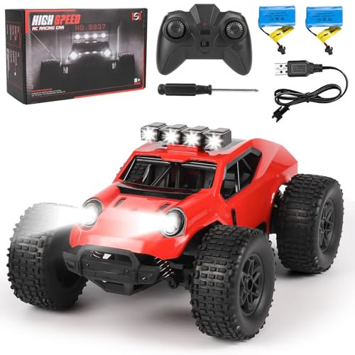 Comius Sharp Voiture Télécommandée,1/20 25km/H Voiture Télécommandée À Grande Vitesse, Véhicule Tout Terrain À Quatre Roues Motrices avec Lumières LED, Cadeau pour Les Enfants De 7 À 14 Ans(Rouge