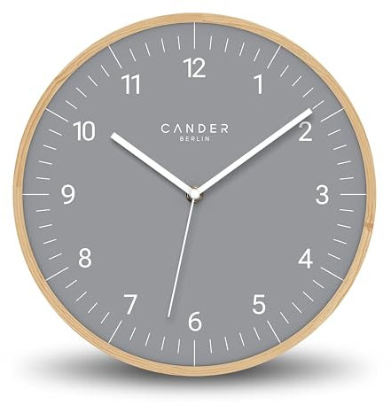 Cander Berlin MNU 8130 G Wanduhr Massivholz lautlos 30 cm grau modern Vintage ohne Tickgeräusche Wohnzimmer Küche analog