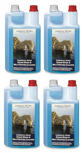 Jurassic Retail Commercial Grade Liquid Milk Froth Residue Cleaner Detergent Steam Wand & Milk Frother Cleaner 1 Litre Dispensing Bottle (1000ml) + Bulk Buy (4 x 1 Litre)