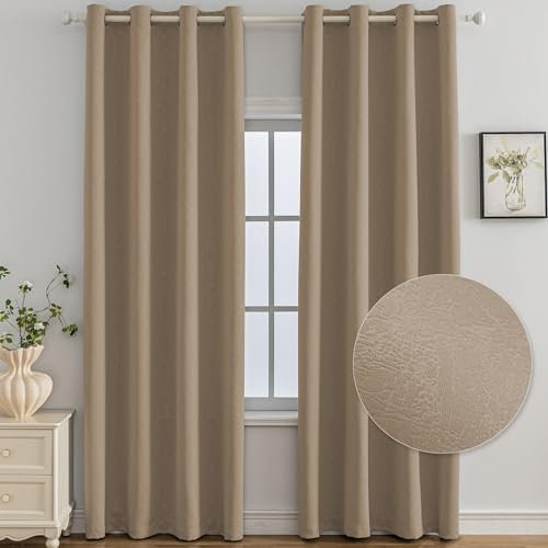 Ystyle Tende Oscuranti per Interni 2 Pezzi, 140x145 CM, Termiche Isolanti, Anti-Rumore, con Anelli, Tenda Moderna Per Camera da Letto e Soggiorno, Caffè Chiaro