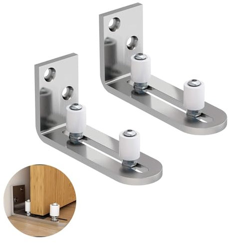 TeTupGa 2 Pack Sliding Barn Door Floor Guides, Flush Sliding Door Bottom Guide, Adjustable Wall Mount Stay Roller Sliding Kit for Different Sizes of Sliding Doors(Silver)