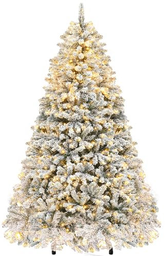 YITAHOME Árbol de Navidad Artificial de 182 cm con Nieve y 250 Luces LED, aprox. 800 puntas, Abeto Realista con Sistema de Plegado y Soporte Metálico, Montaje Rápido para Hogar y Tiendas, 182 x Φ95 cm