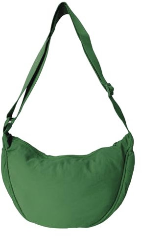 GoPaw Damen Halbmond Crossbody Schultertasche, Hobo Halfmoon Bag, Nylon Crossbody Bag Damen Halbmond Schultertasche mit verstellbarer Schultergurt, Einfarbige(Grün)